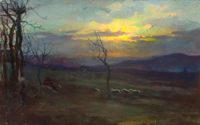 Dusk. Photo-Painting Depicting a Landscape at Sunset